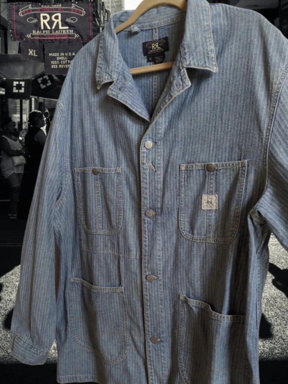 Ralph Lauren Double RL RRL Hickory Stripe Denim Chore Jacket vintage Men’s XL